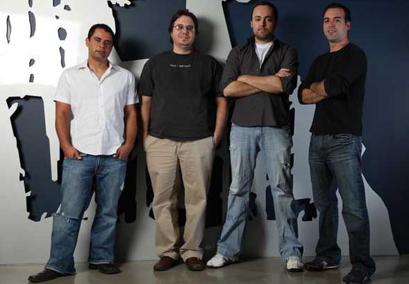 Los cuatro fundadores de Vigil Games: Joe Madureira, David Adams, Marvin Donald, Ryan Stefanelli